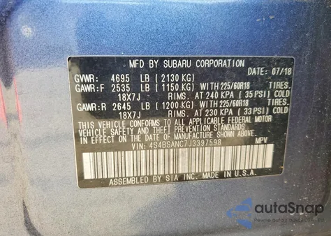 2018 Subaru Outback 2.5I Limited z USA, uszkodzony, nr VIN 4S4BSANC7J3397598